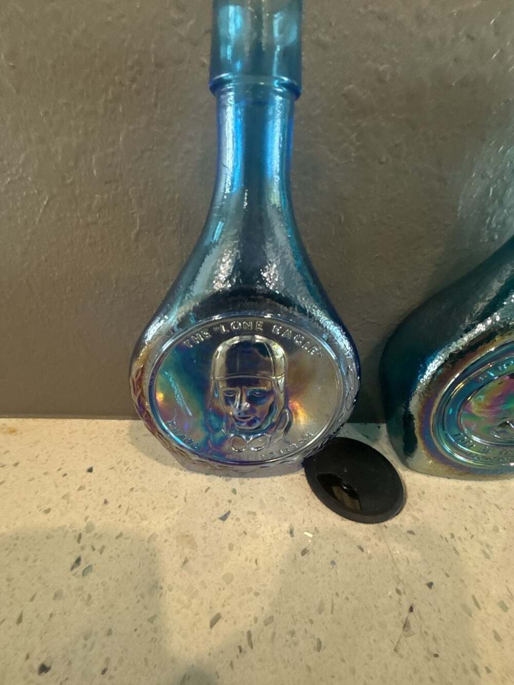 Vintage Wheaton Glass Charles A. Lindbergh The Lone Eagle Blue Iridescent Bottle